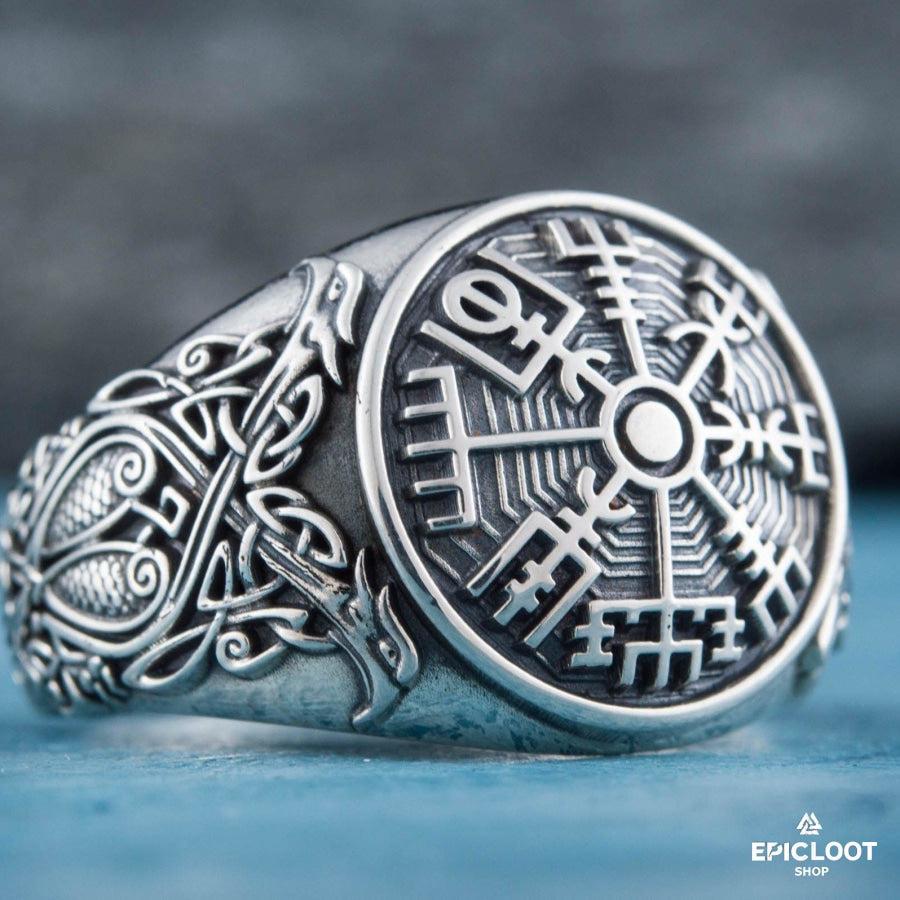 925 silver Vegvisir Symbol Ring Nordic Carving
