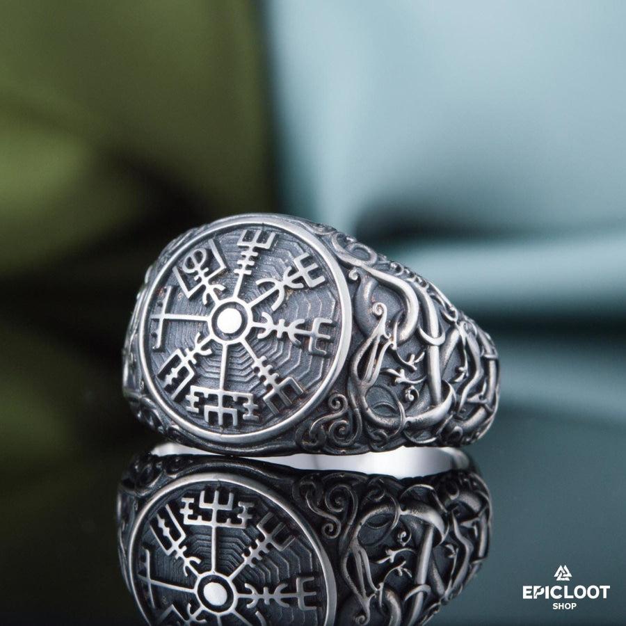 925 silver Vegvisir Symbol Ring Urnes Style