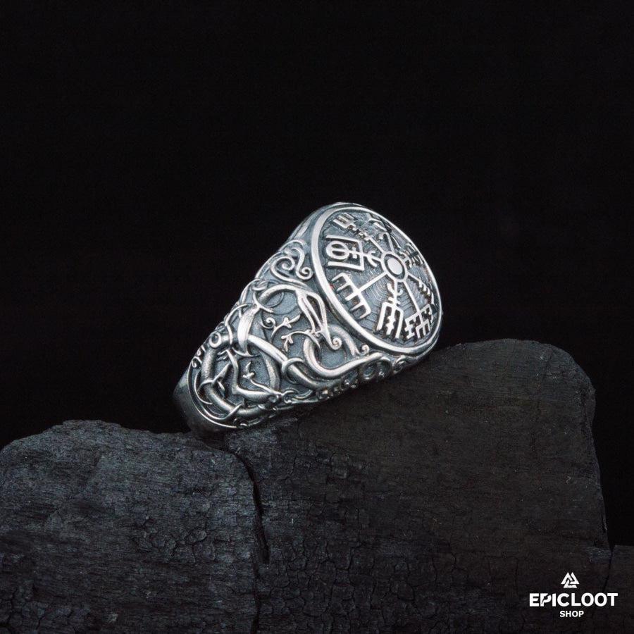 925 silver Vegvisir Symbol Ring Urnes Style