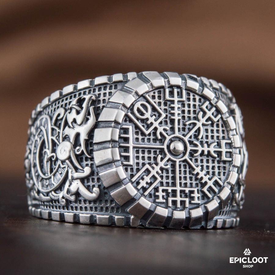 925 silver Vegvisir Symbol Ring with Viking Style