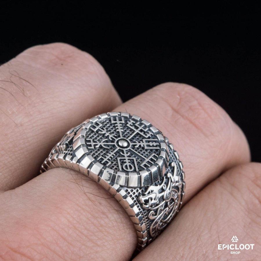 925 silver Vegvisir Symbol Ring with Viking Style