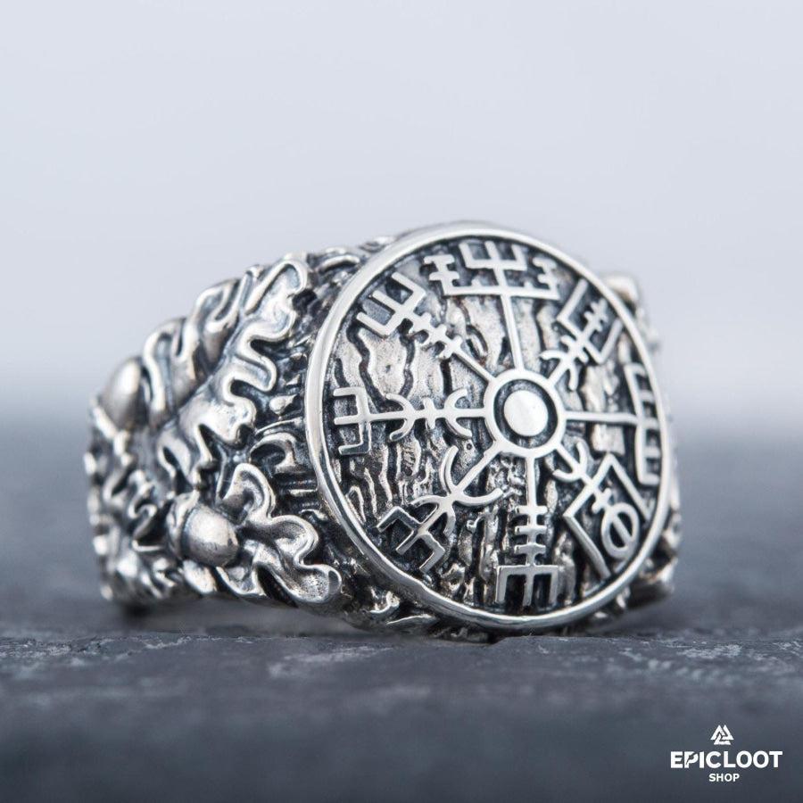 925 silver Vegvisir Symbol with Oak Leaves and Acorns