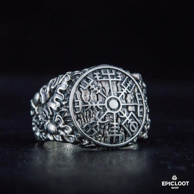 925 silver Vegvisir Symbol with Oak Leaves and Acorns