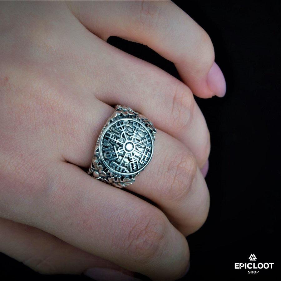 925 silver Vegvisir Symbol with Oak Leaves and Acorns