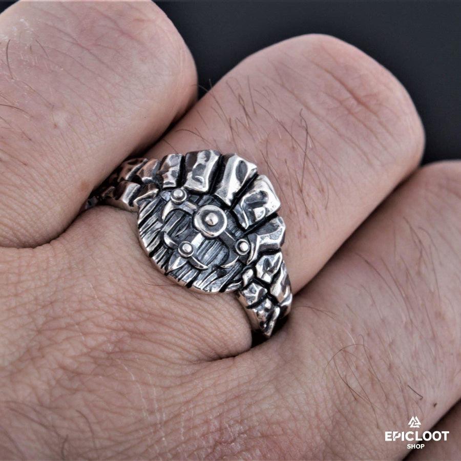 925 silver Viking Shield Wooden Style