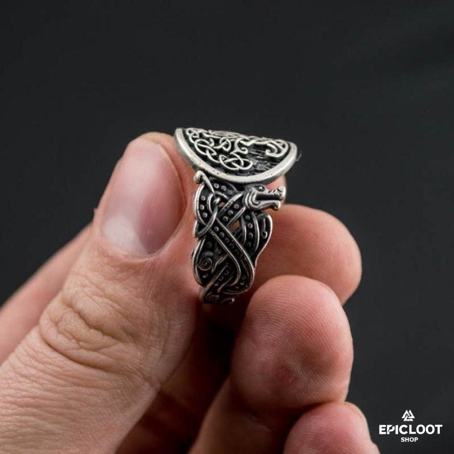 925 silver Yggdrasil Ring Wolf Design