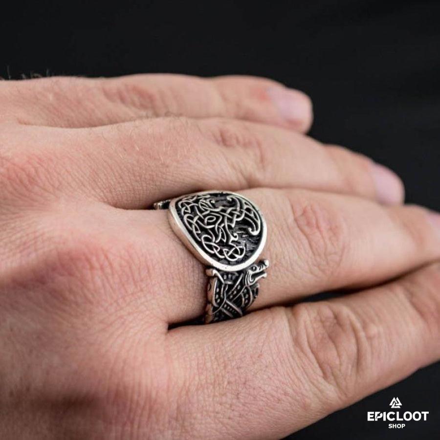 925 silver Yggdrasil Ring Wolf Design