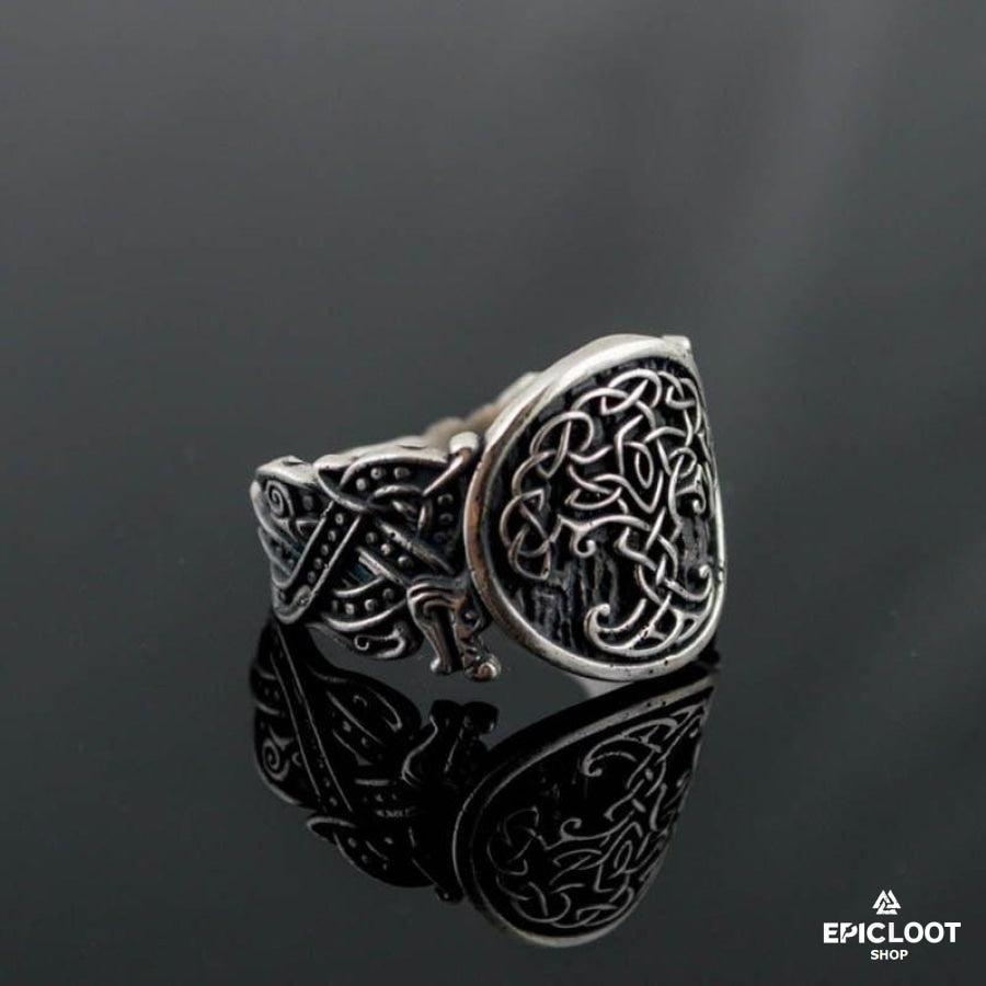 925 silver Yggdrasil Ring Wolf Design
