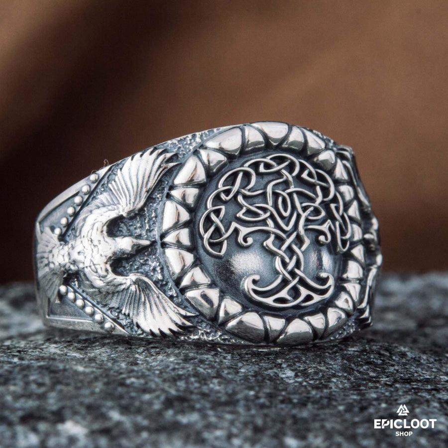 925 silver Yggdrasil Symbol Raven Style