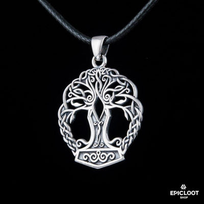 925 Silver Yggdrasil with Mjolnir Pendant