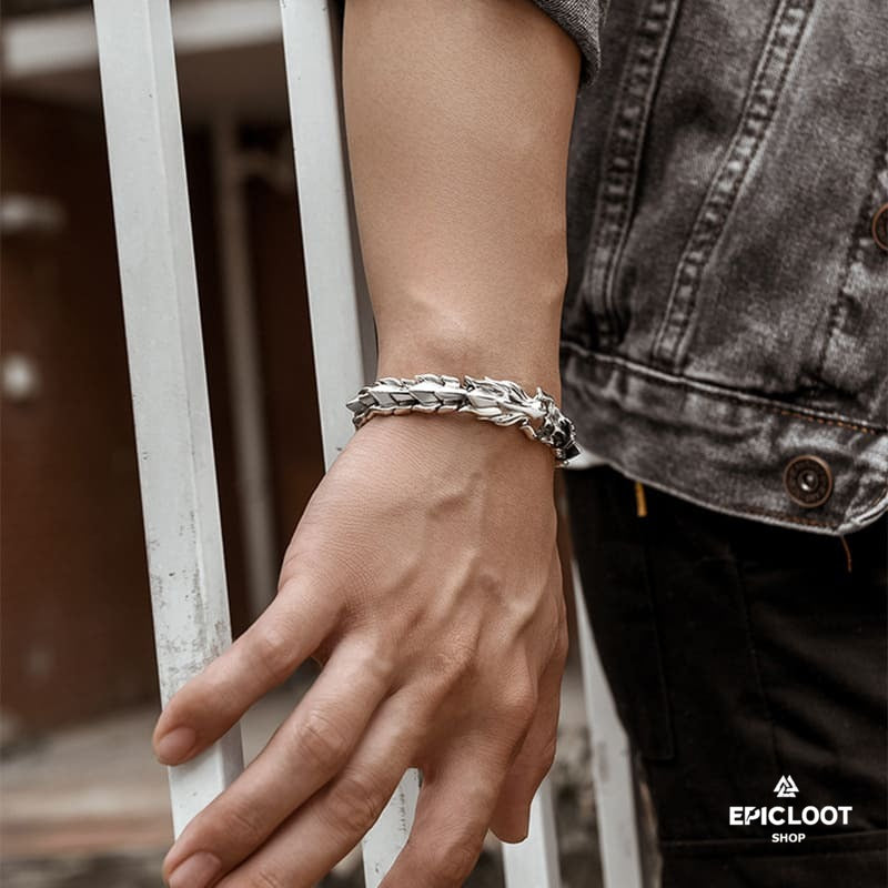 Jormungandr The Midgard Serpent 925 Sterling Silver Bracelet