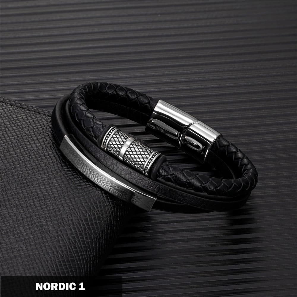 Norse Symbols Viknig Leather Bracelet