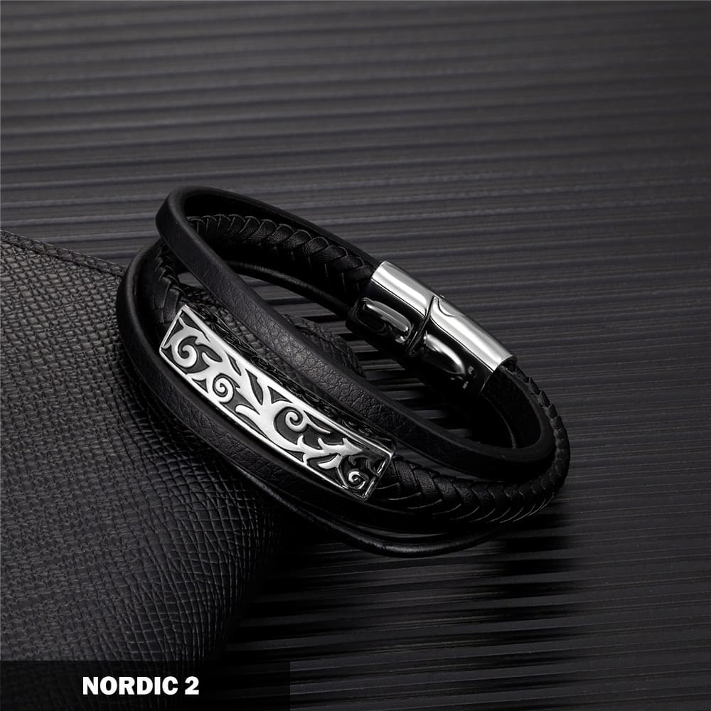 Norse Symbols Viknig Leather Bracelet