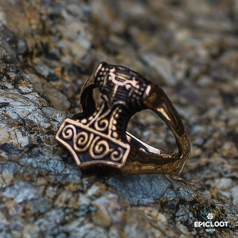 Thor's Hammer Mjolnir Bronze Viking Ring
