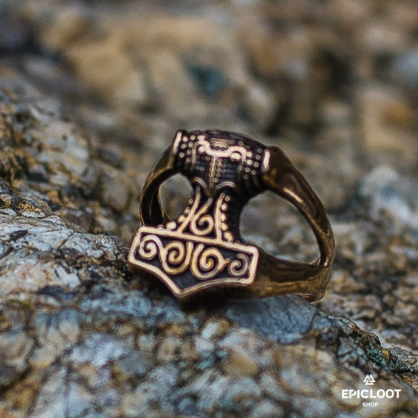 Thor's Hammer Mjolnir Bronze Viking Ring
