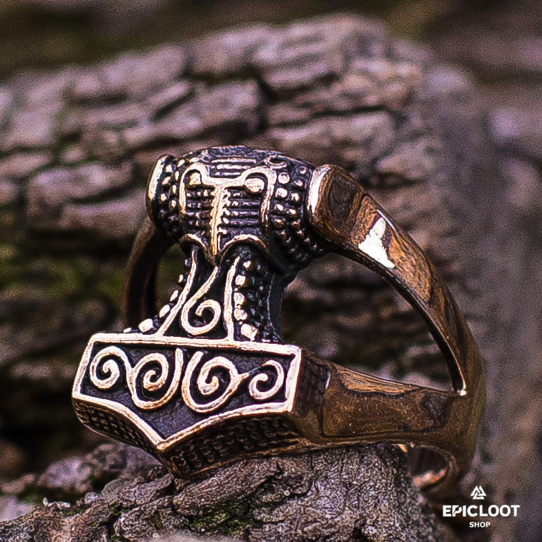 Thor's Hammer Mjolnir Bronze Viking Ring