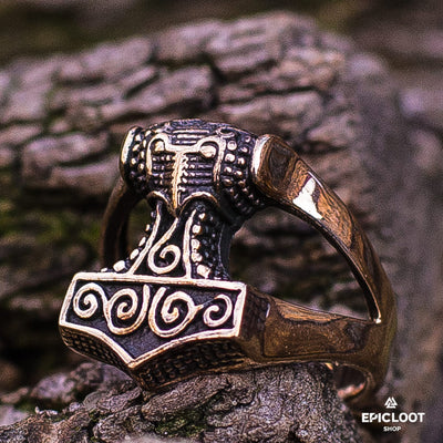 Thor's Hammer Mjolnir Bronze Viking Ring