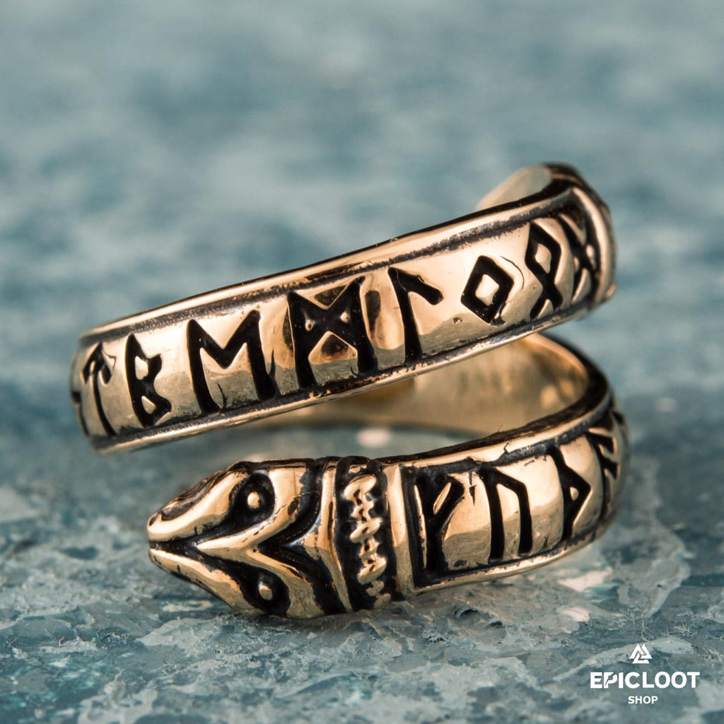 Ouroboros Ring With Runes Bronze Viking Ring