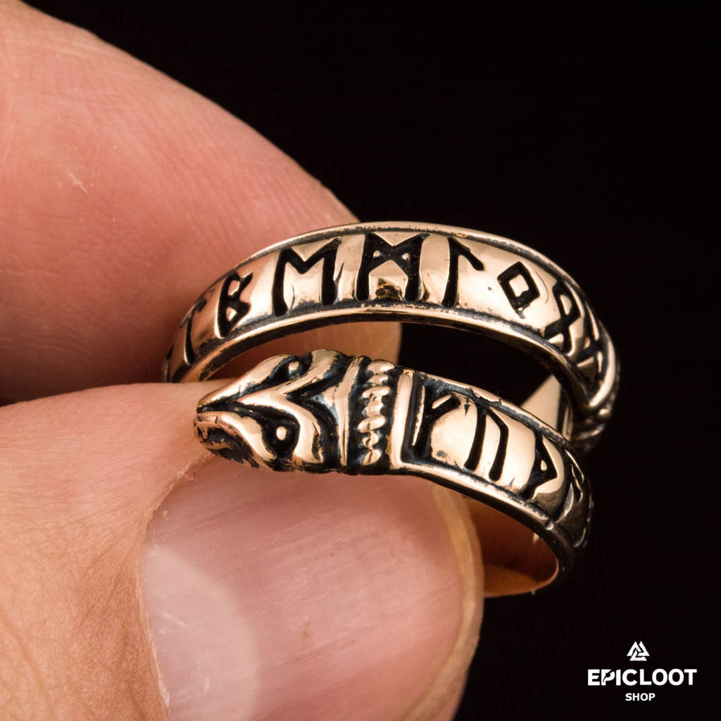Ouroboros Ring With Runes Bronze Viking Ring