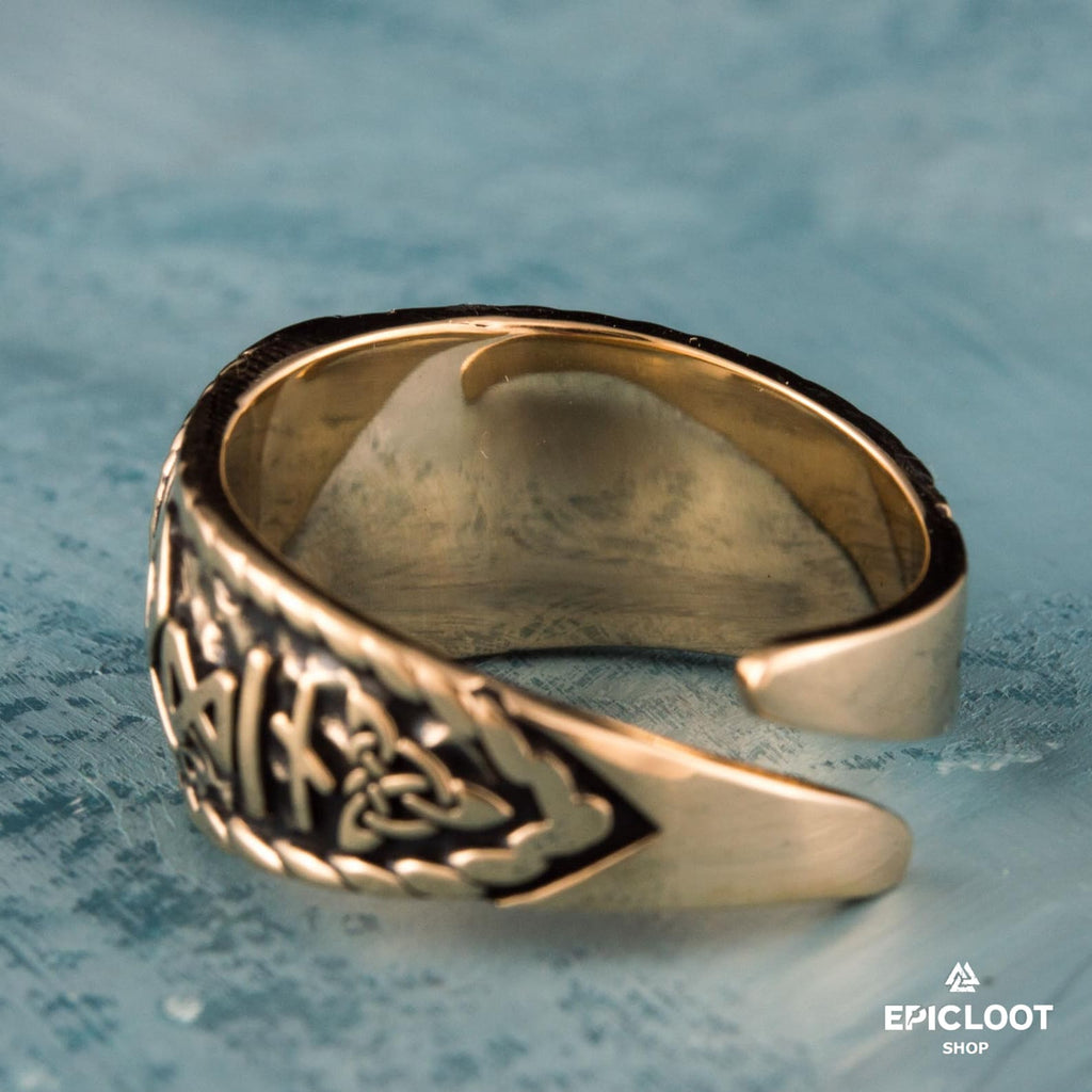 Helm Of Awe Symbol With Runes Bronze Viking Ring