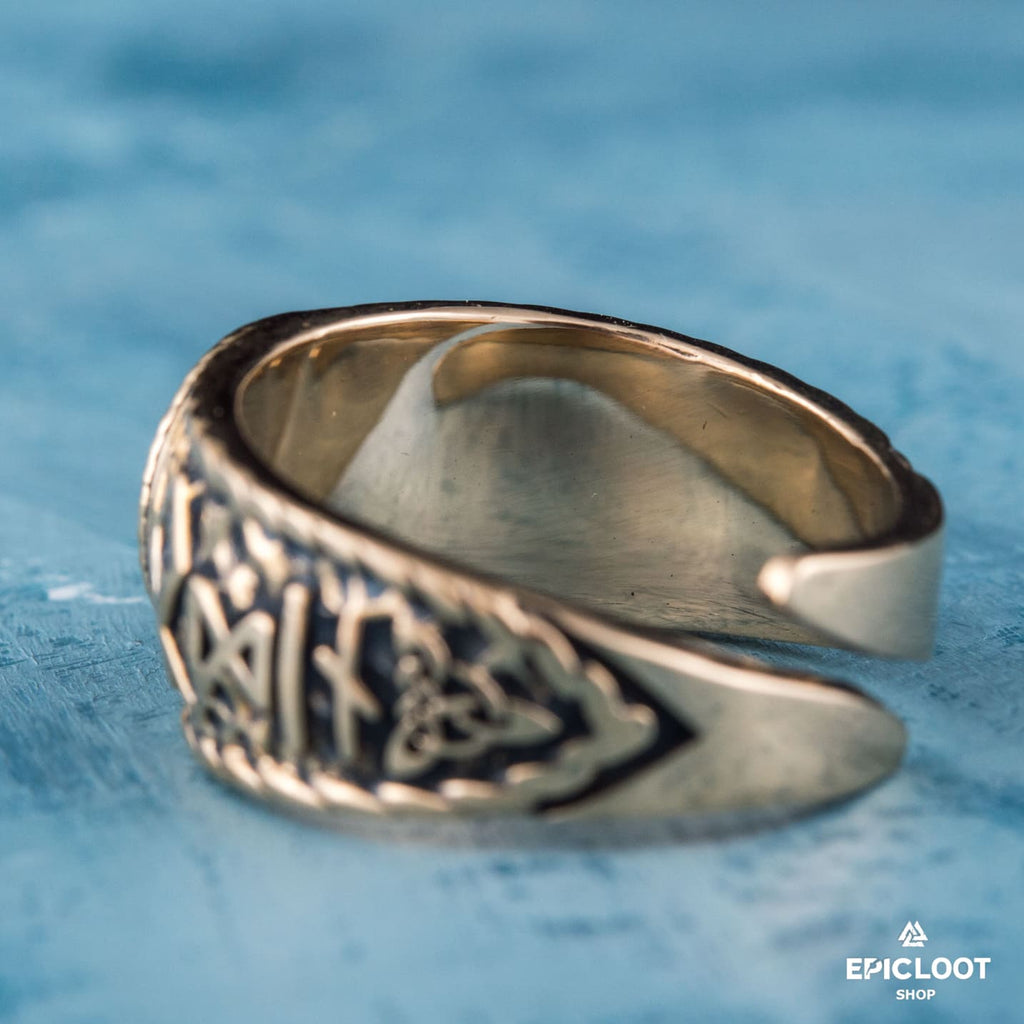 Vegvisir Symbol With Runes Bronze Norse Ring