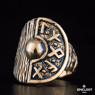 Viking Shield Runic Bronze Ring