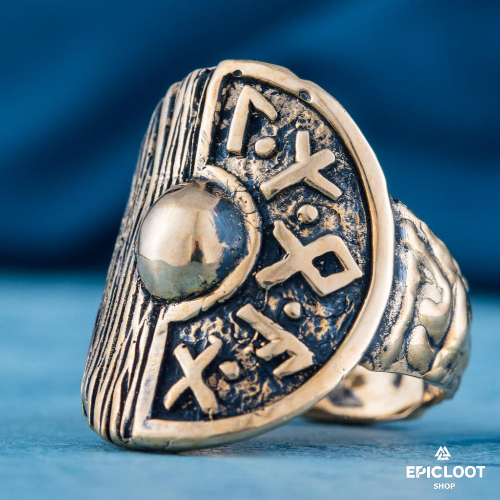 Viking Shield Runic Bronze Ring