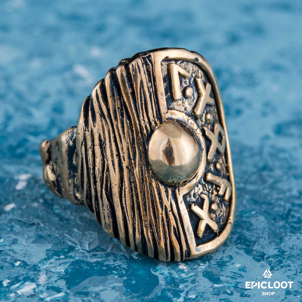 Viking Shield Runic Bronze Ring