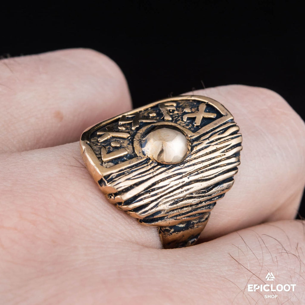 Viking Shield Runic Bronze Ring