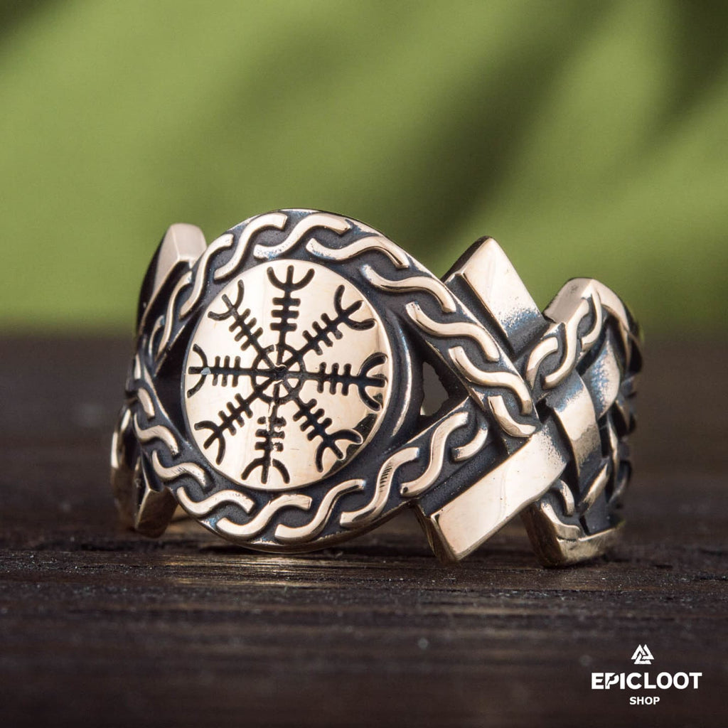 Helm Of Awe Symbol Norse Decoration Bronze Ring