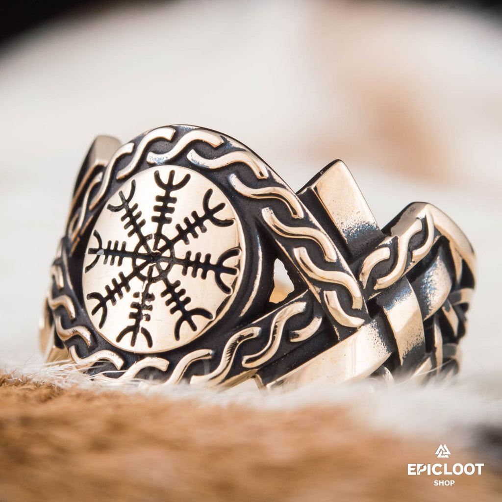 Helm Of Awe Symbol Norse Decoration Bronze Ring