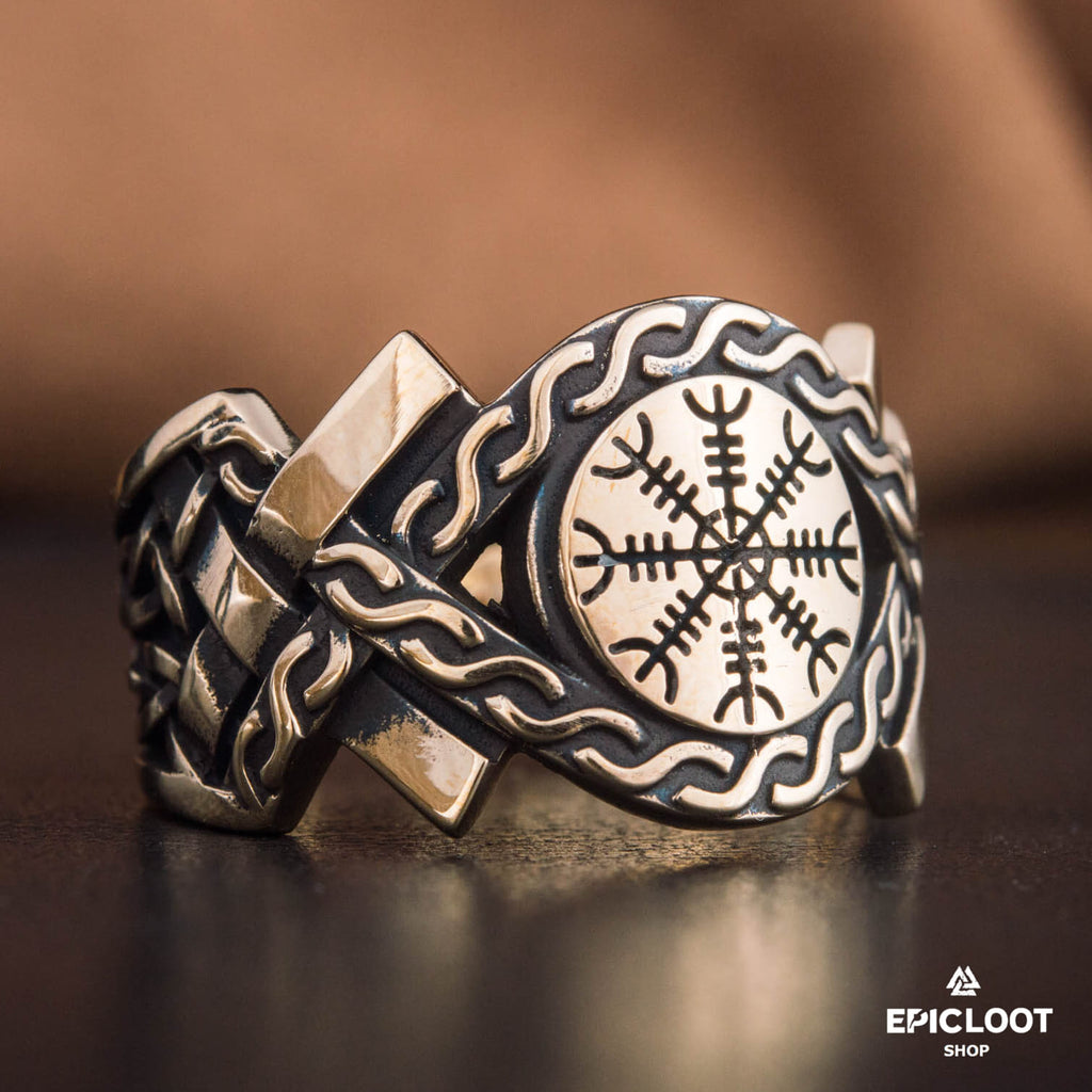 Helm Of Awe Symbol Norse Decoration Bronze Ring