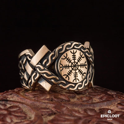 Anello in Bronzo con Simbolo Helm of Awe - Decorazione Norrena