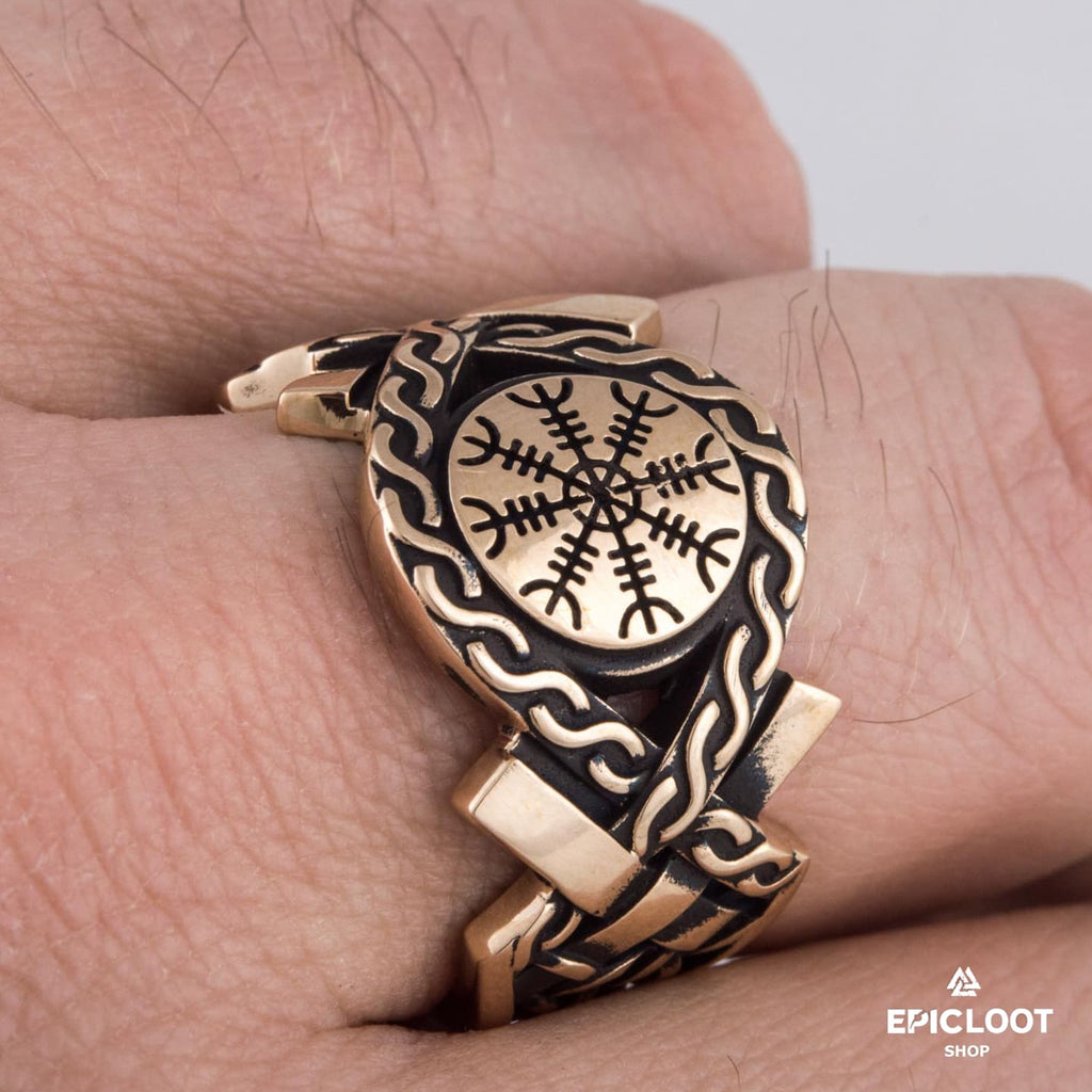 Helm Of Awe Symbol Norse Decoration Bronze Ring