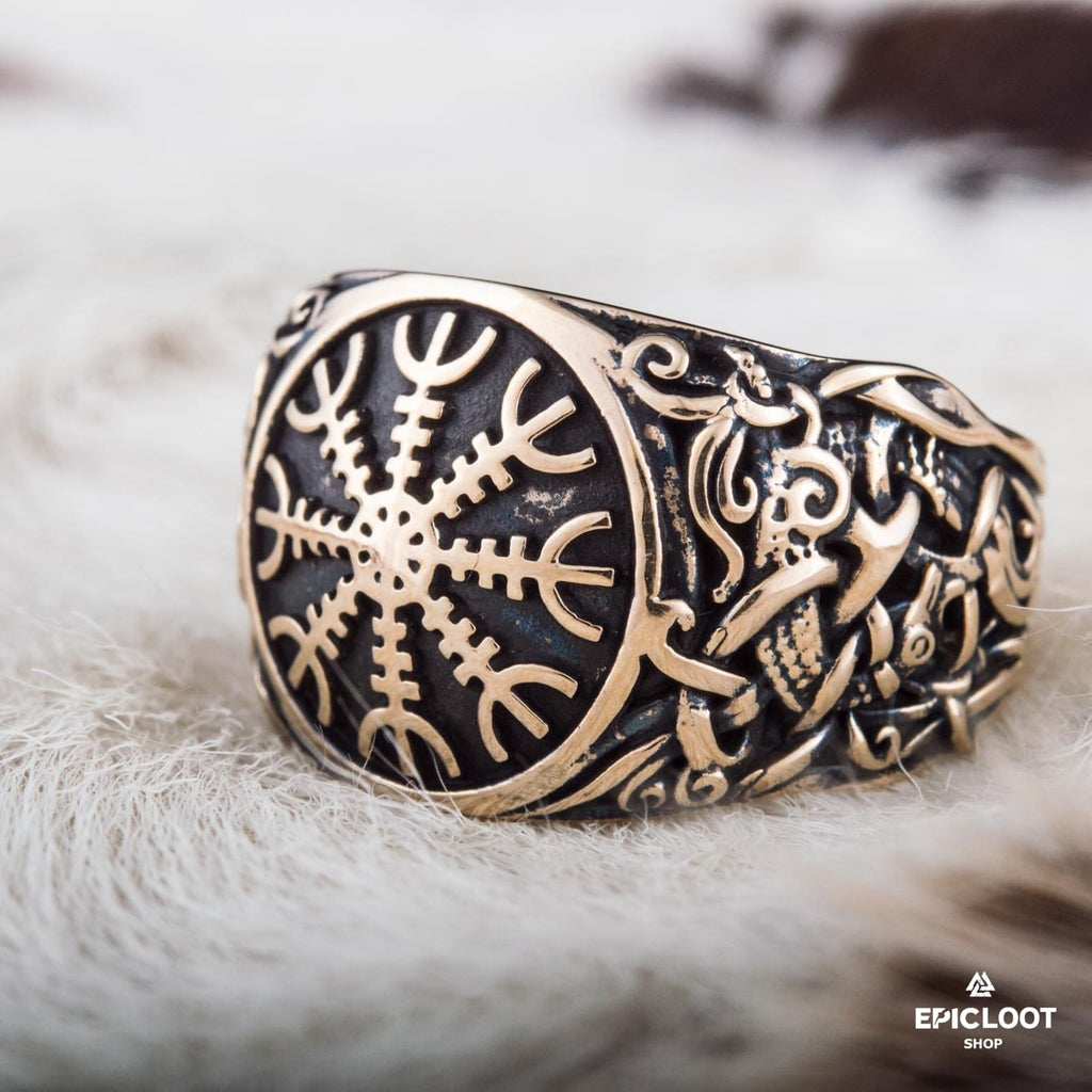 Helm Of Awe Decorated Bronze Ring