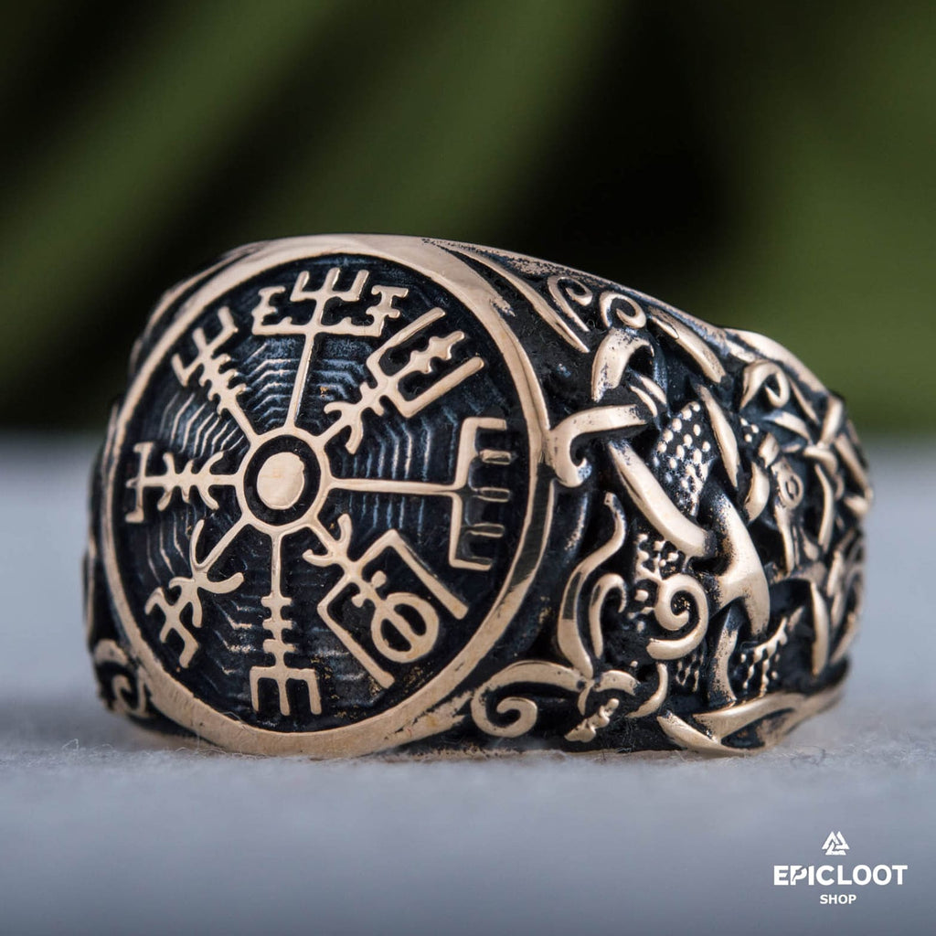 Vegvisir Symbol Norse Style Bronze Ring