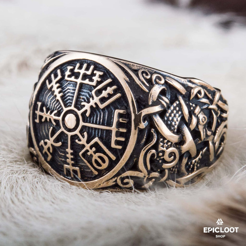 Vegvisir Symbol Norse Style Bronze Ring