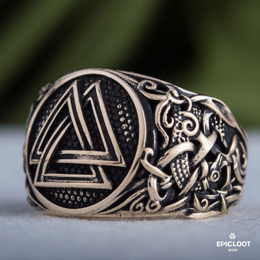 Valknut Ring Decorated Bronze Viking Ring