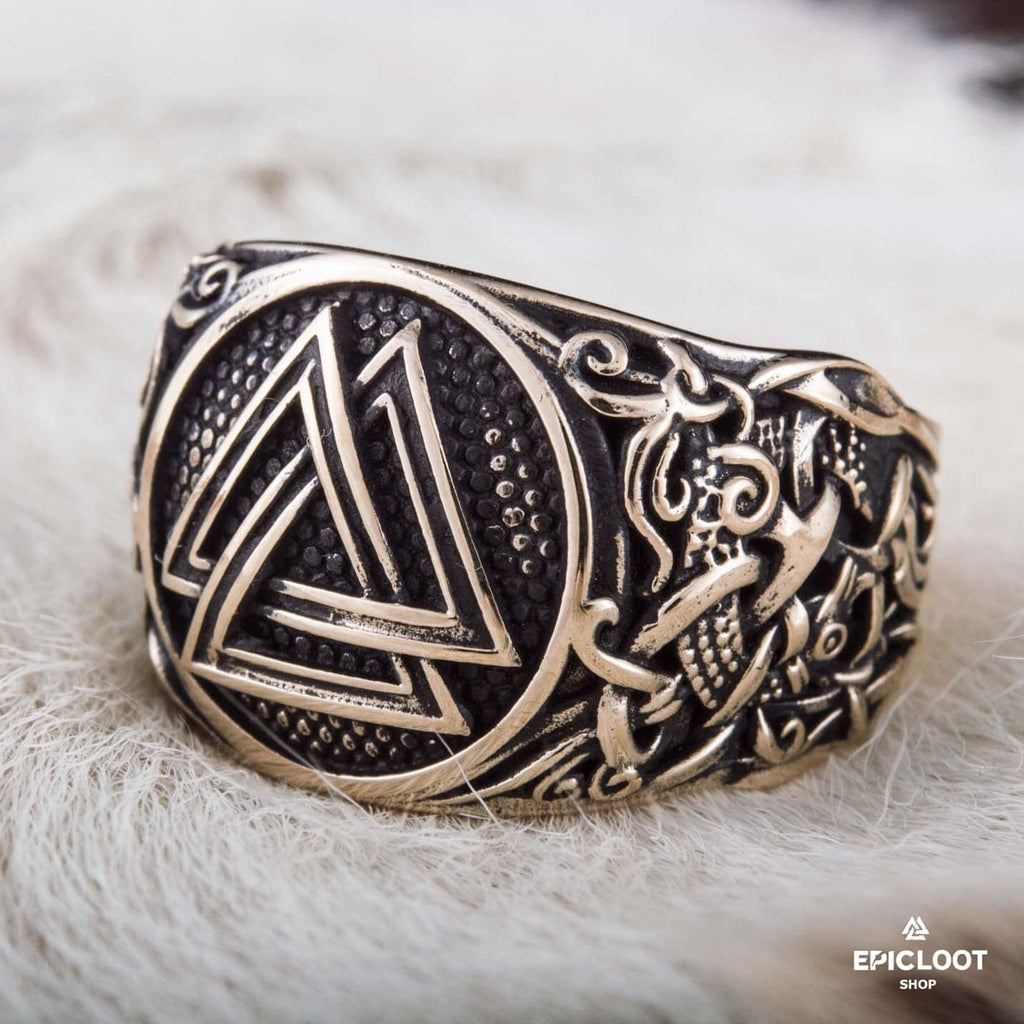 Valknut Ring Decorated Bronze Viking Ring