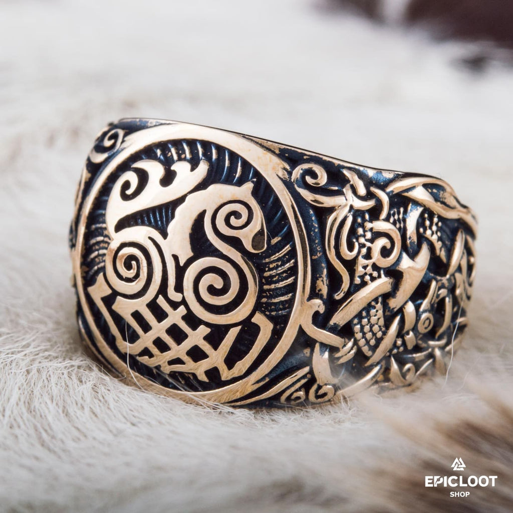 Sleipnir Symbol Decorated Bronze Ring