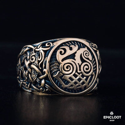 Sleipnir Symbol Decorated Bronze Ring