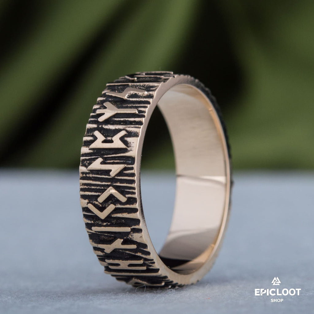 Elder Futhark Runes Ring Bronze Viking Ring