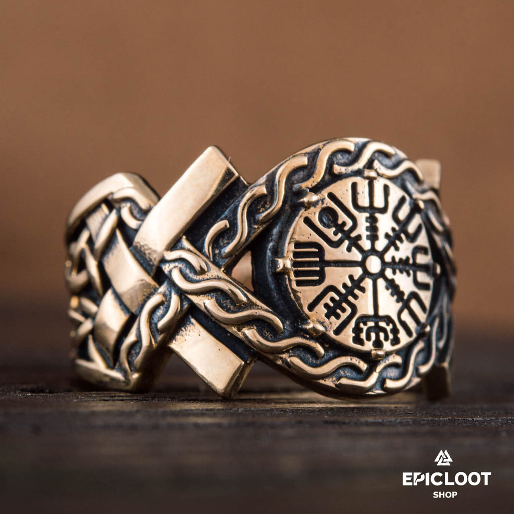 Vegvisir Symbol Norse Decoration Bronze Ring