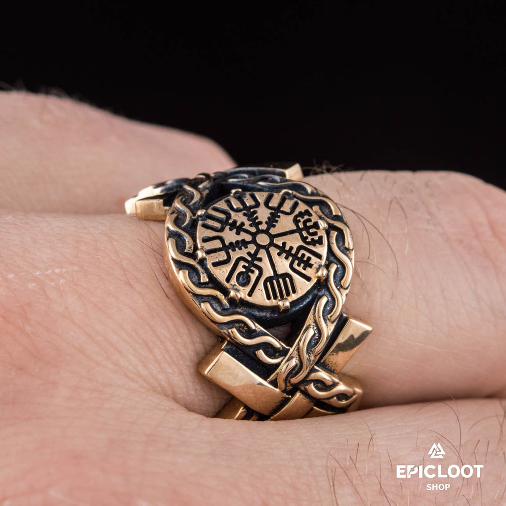 Vegvisir Symbol Norse Decoration Bronze Ring