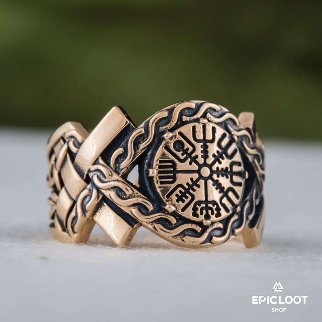 Vegvisir Symbol Norse Decoration Bronze Ring
