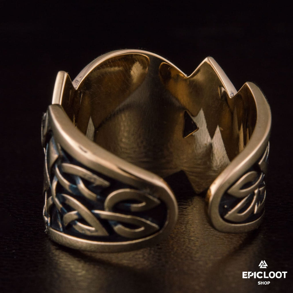 Valknut Symbol Decorated Bronze Ring