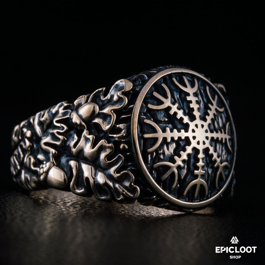 Helm Of Awe Symbol Decorated Bronze Norse Ring