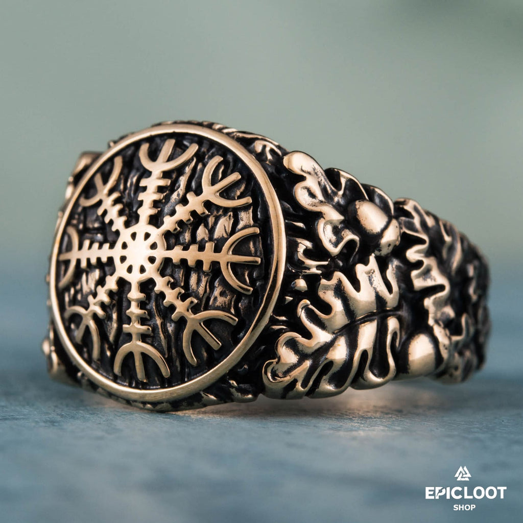 Helm Of Awe Symbol Decorated Bronze Norse Ring