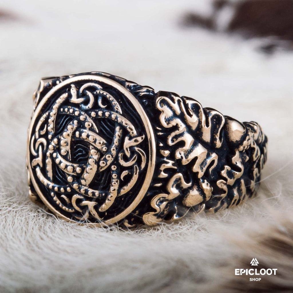 Jormungandr Decorated Bronze Viking Ring