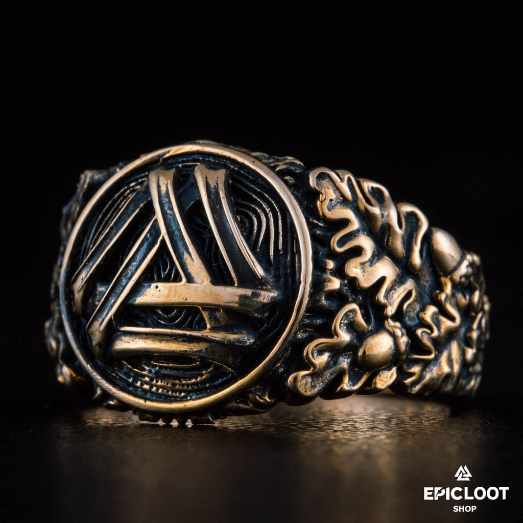 Valknut Symbol Decorated Bronze Viking Ring